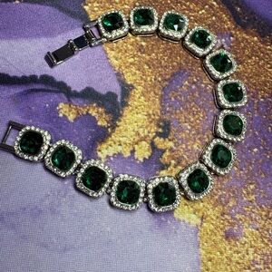 Emerald Crystal Halo Bracelet - Sparkling Green Tennis Style